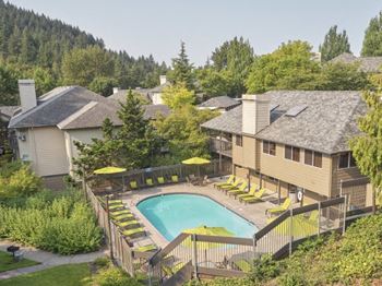 Outdoor heated swimming pool with sundeck